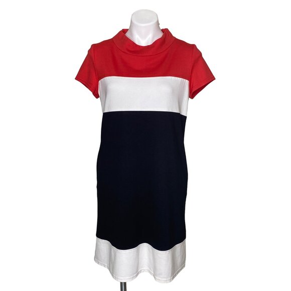 Sara Campbell Multicolor Colorblock Dress, Short Sleeve Mock Neck Women's Size M - Picture 1 of 8